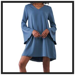 V-Neck Trumpet Sleeve Mini Dress
